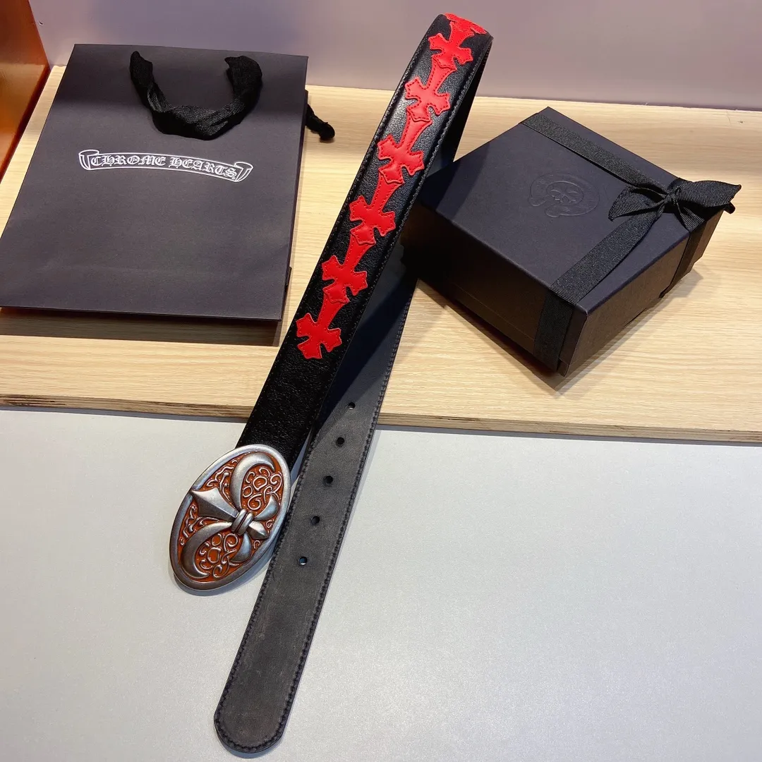 𝐂𝐡𝐫𝐨𝐦𝐞𝐇𝐞𝐚𝐫𝐭𝐬 Crow Heart double-sided tree plaster leather stitched cross belt (detachable version), high-quality hardware, with 2 logo buckles on the belt, very cool.